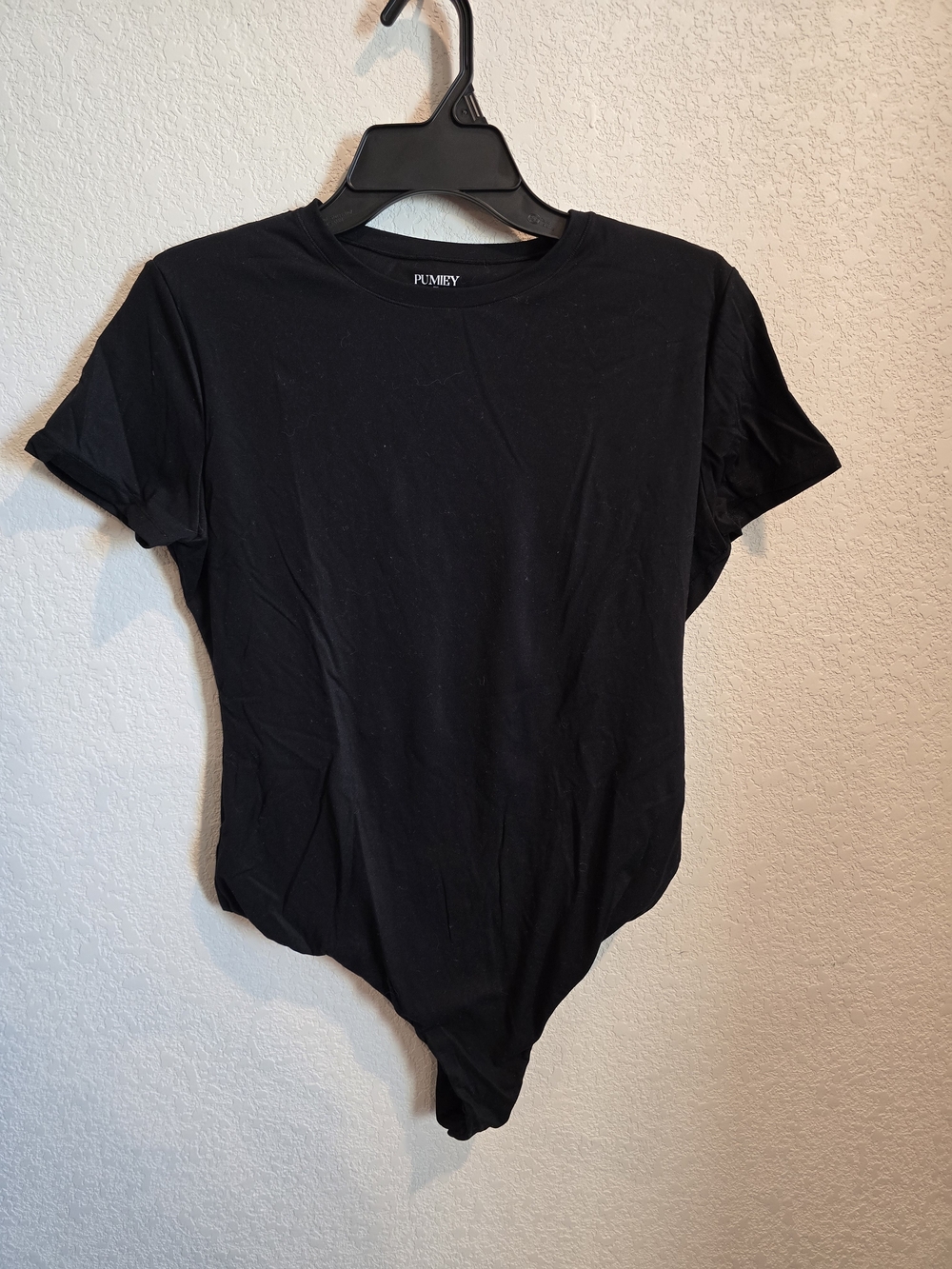 PUMIEY Short Sleeve Crewneck Bodysuit Black Contour Smoothing Top - Size 2XL